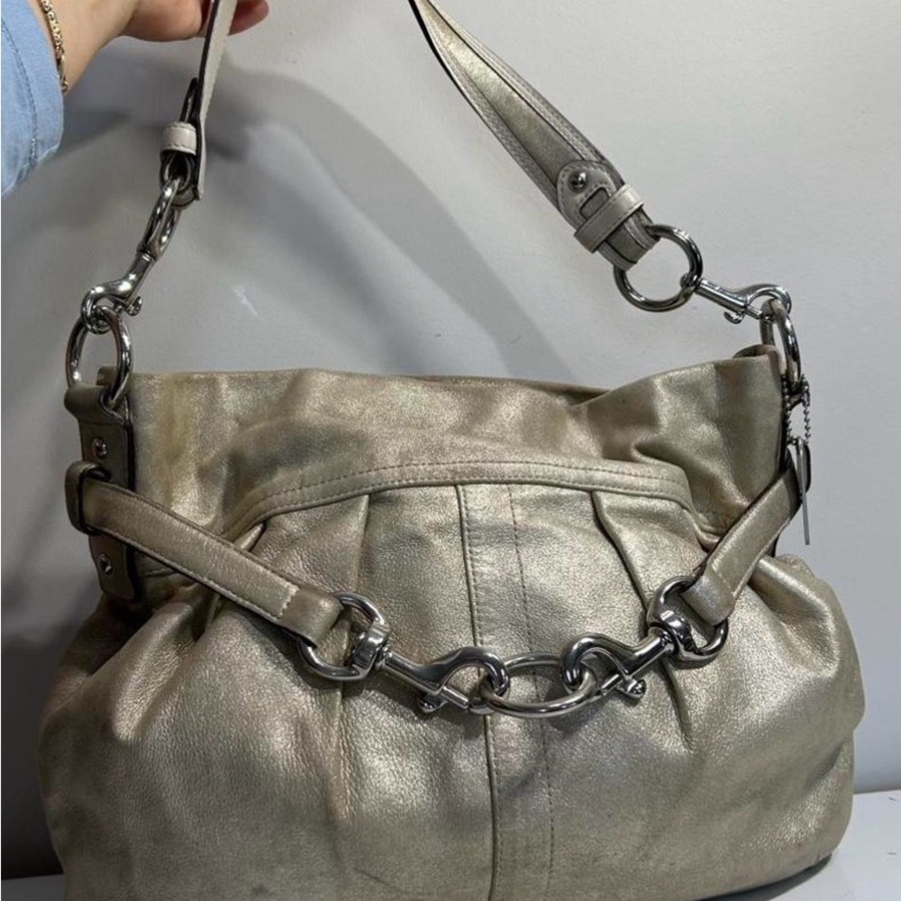 Coach Metallic Taupe Shoulder Bag with Chain Detail - Picture 7 of 7